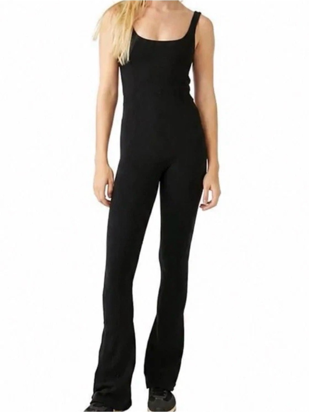 Wilo the Label Black Ribbed Flare Jumpsuit
